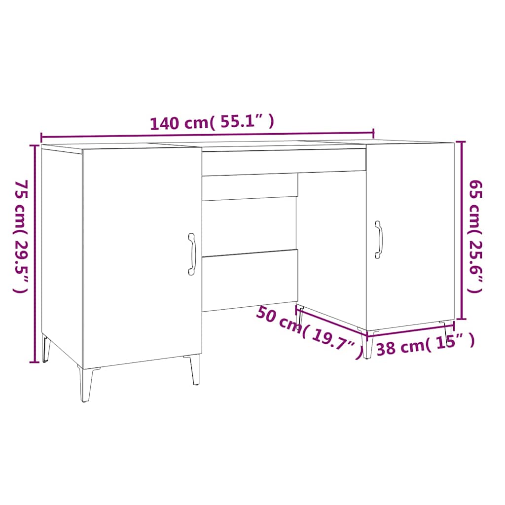 Desk, gray oak, 140x50x75cm, engineered wood