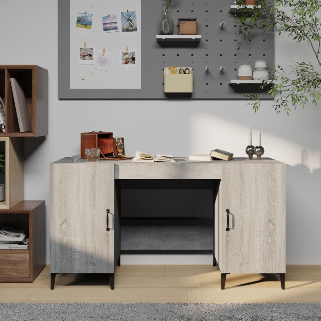 Desk, gray oak, 140x50x75cm, engineered wood