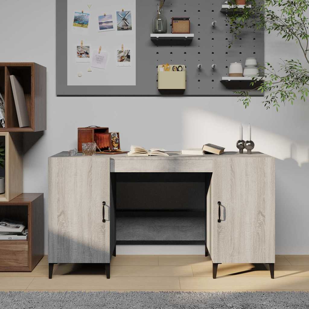 Desk, gray oak, 140x50x75cm, engineered wood