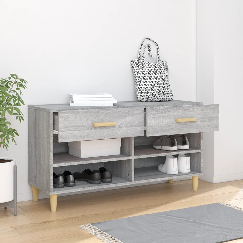 Shoe cabinet, grey oak, 102x35x55cm, engineered wood