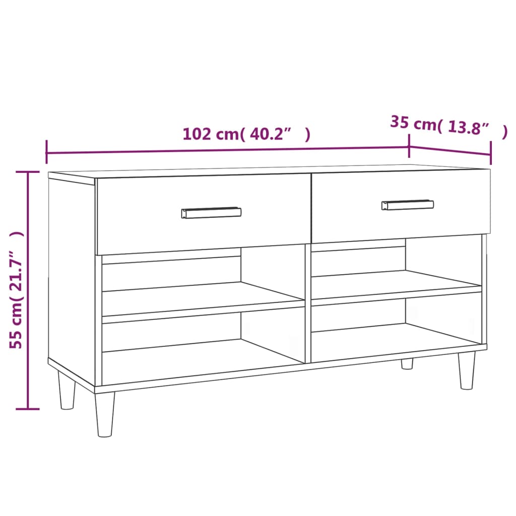 Shoe cabinet, grey oak, 102x35x55cm, engineered wood
