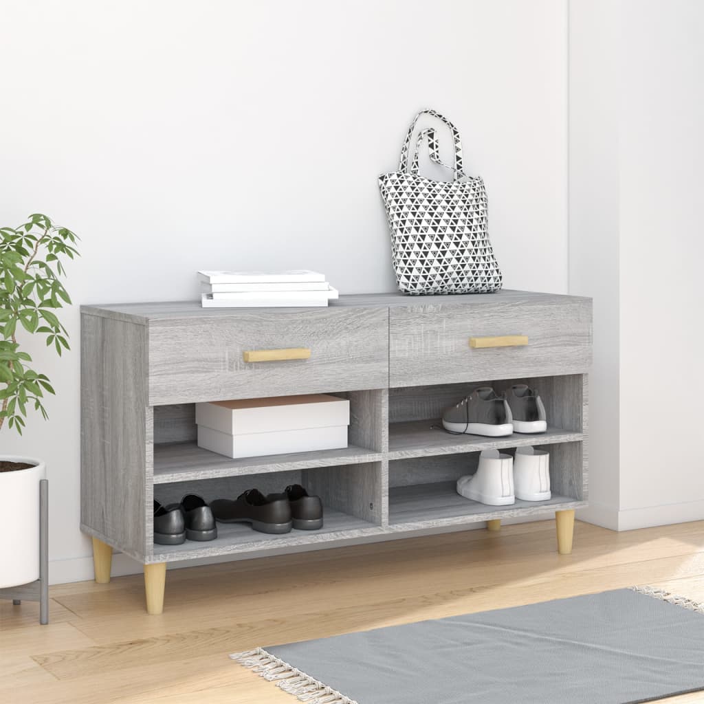 Shoe cabinet, grey oak, 102x35x55cm, engineered wood
