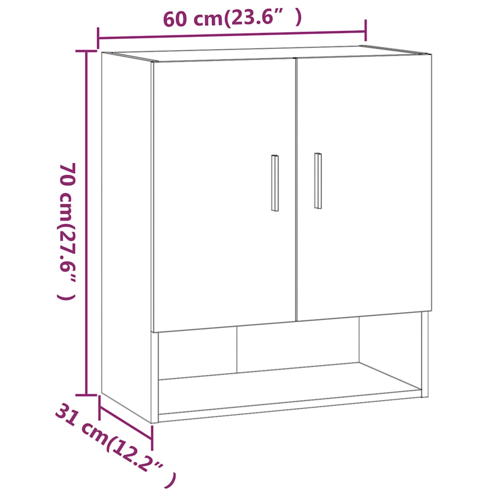 Wall cabinet, smoked oak, 60x31x70cm, engineered wood