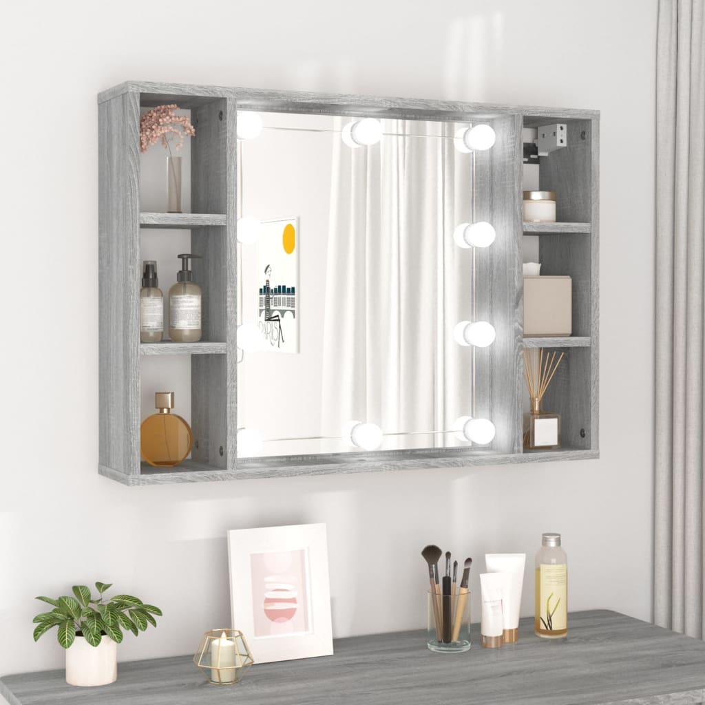 Veidrodinė spintelė su LED apšvietimu, pilka ąžuolo, 76x15x55cm