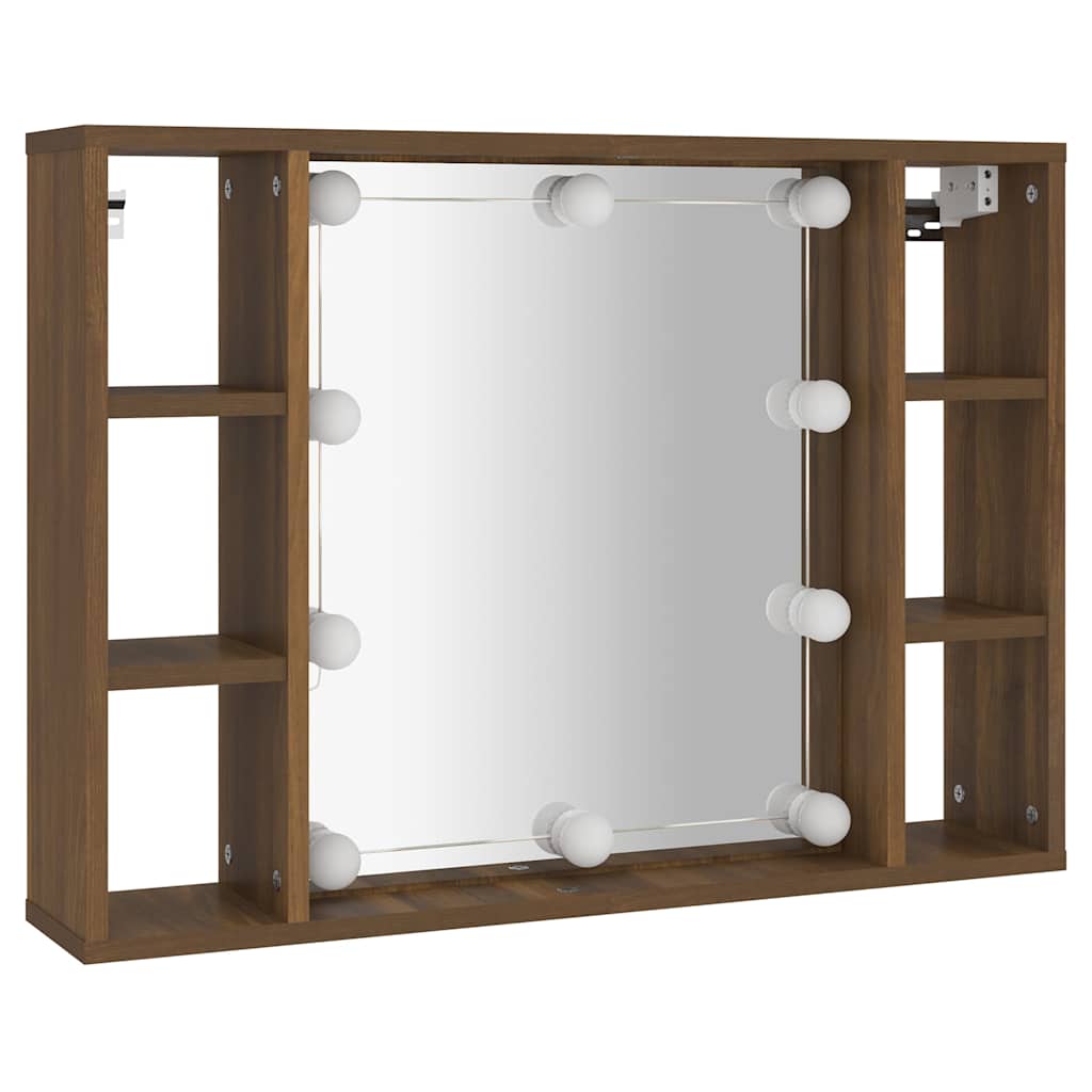 Veidrodinė spintelė su LED apšvietimu, ruda ąžuolo, 76x15x55cm