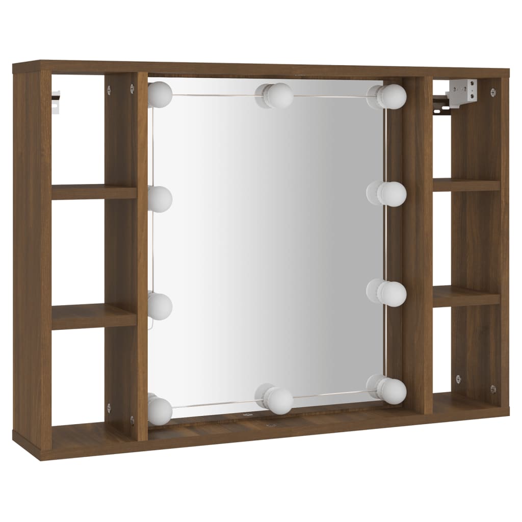 Veidrodinė spintelė su LED apšvietimu, ruda ąžuolo, 76x15x55cm