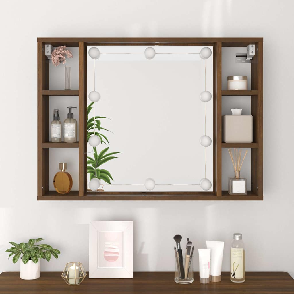 Veidrodinė spintelė su LED apšvietimu, ruda ąžuolo, 76x15x55cm