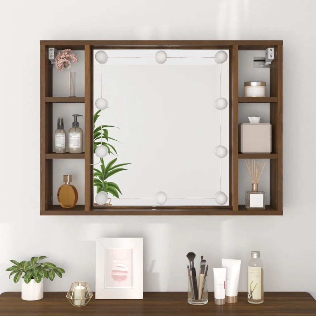 Veidrodinė spintelė su LED apšvietimu, ruda ąžuolo, 76x15x55cm