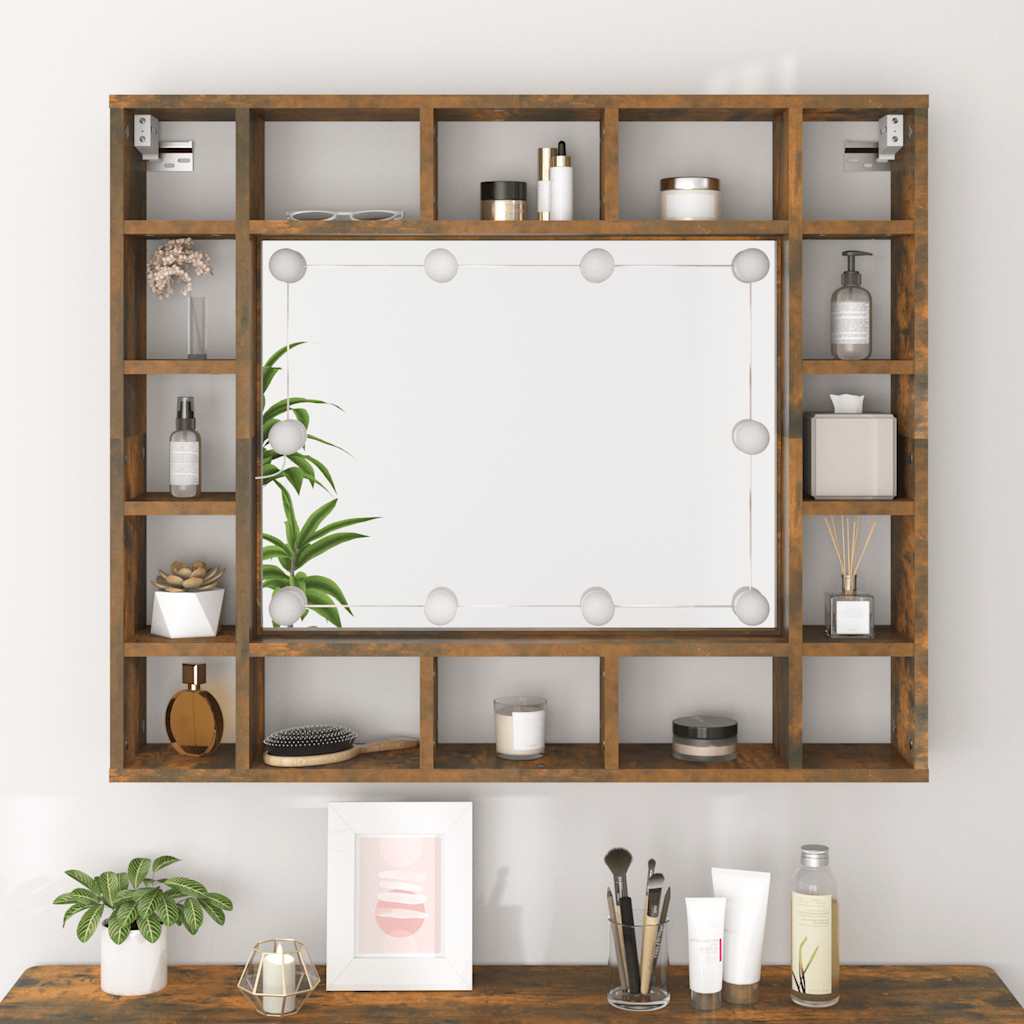 Veidrodinė spintelė su LED apšvietimu, ąžuolo, 91x15x76,5cm