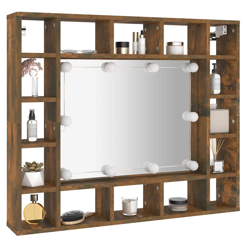 Veidrodinė spintelė su LED apšvietimu, ąžuolo, 91x15x76,5cm