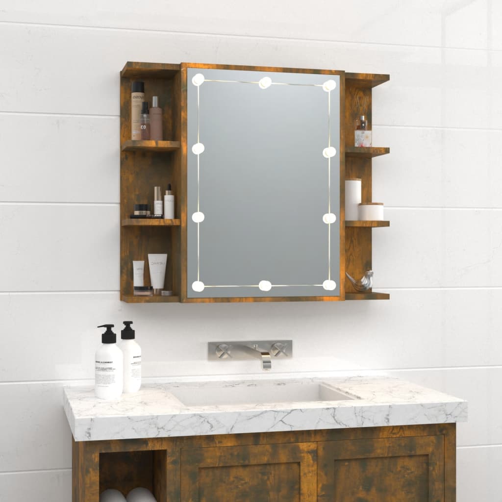 LED mirror cabinet, smoky oak, 70x16.5x60cm