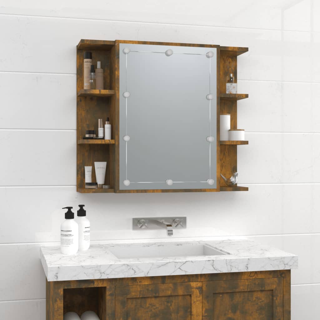 LED mirror cabinet, smoky oak, 70x16.5x60cm