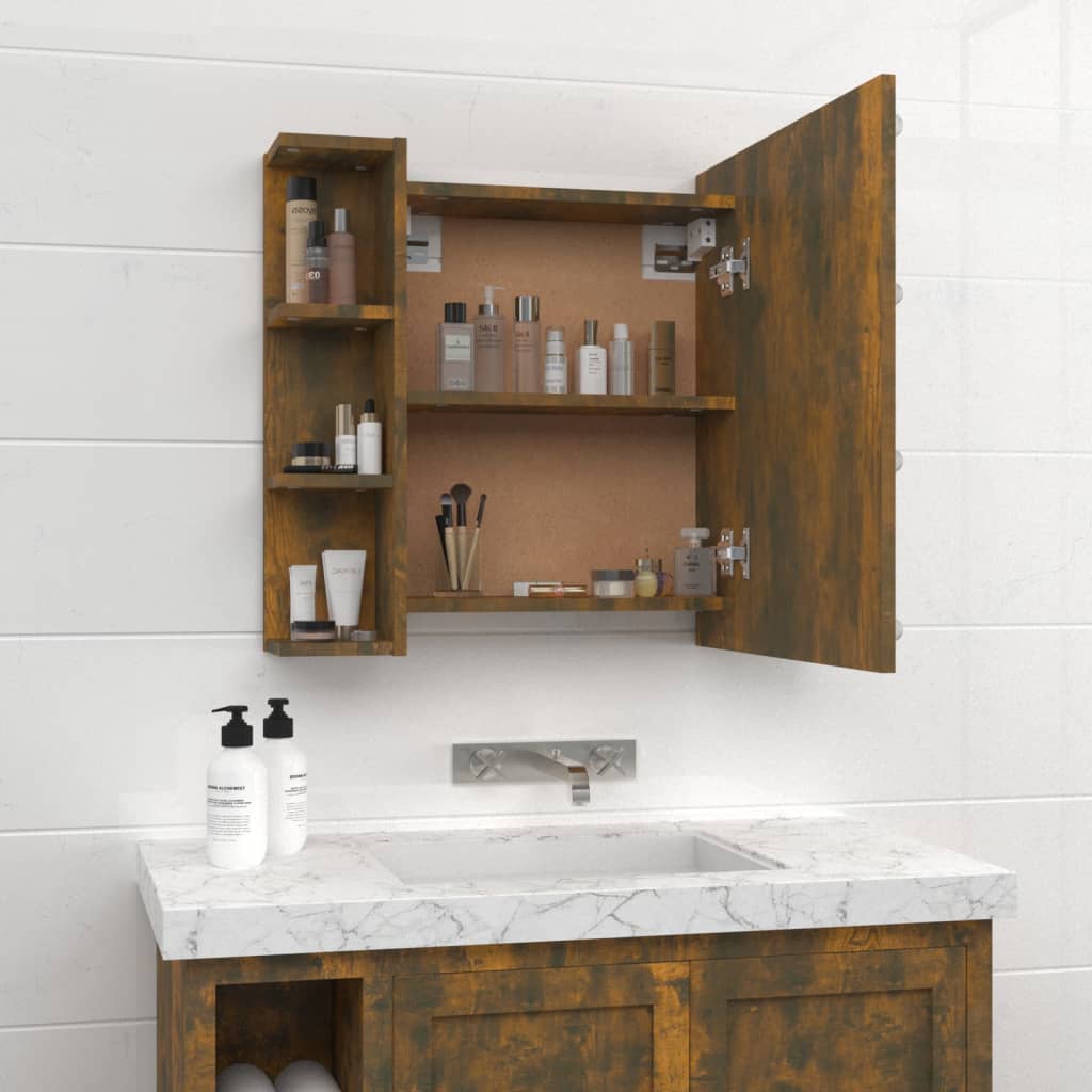 LED mirror cabinet, smoky oak, 70x16.5x60cm