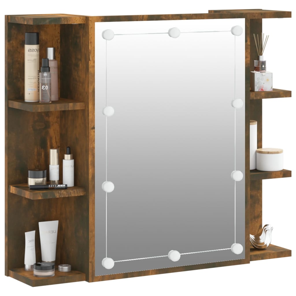 LED mirror cabinet, smoky oak, 70x16.5x60cm