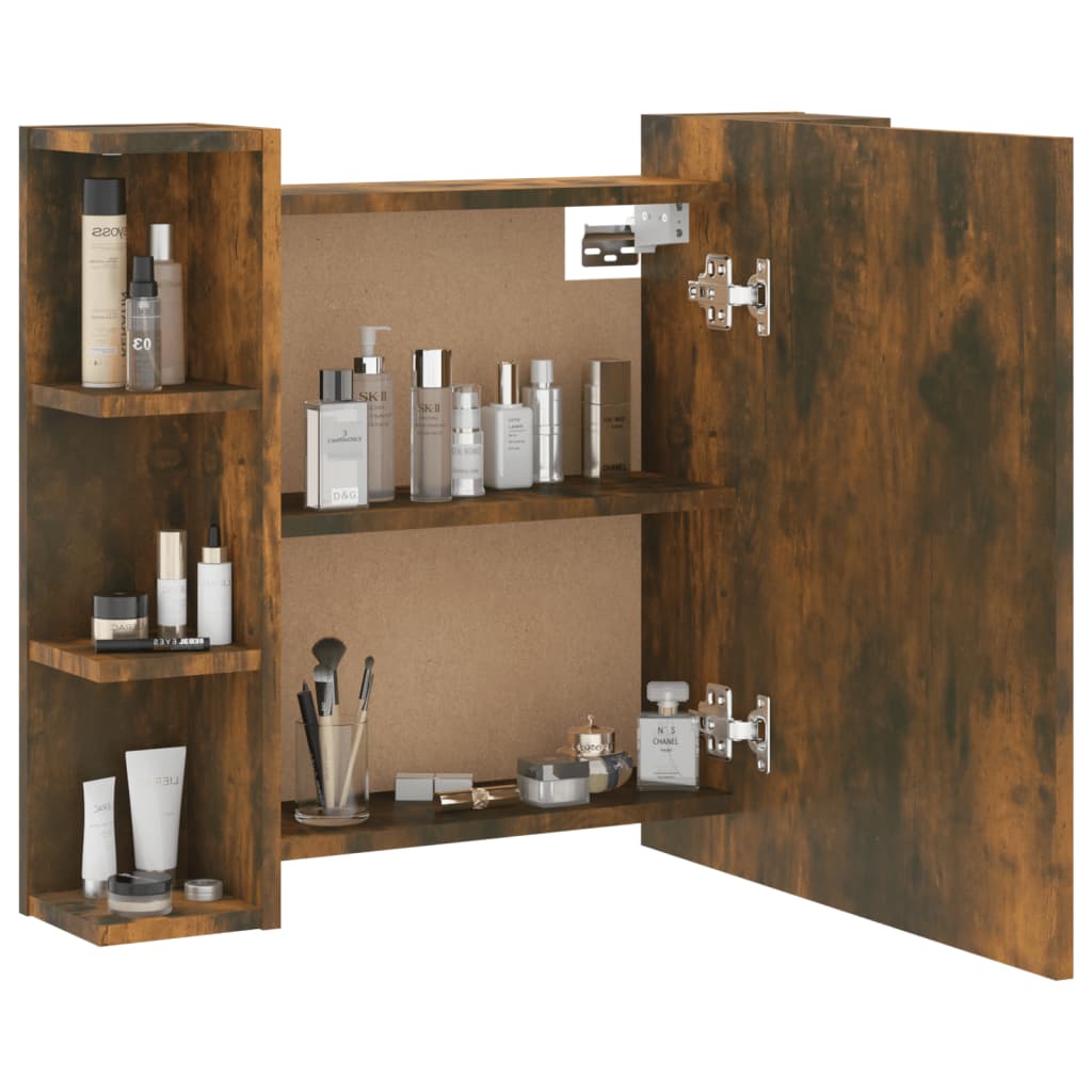 LED mirror cabinet, smoky oak, 70x16.5x60cm