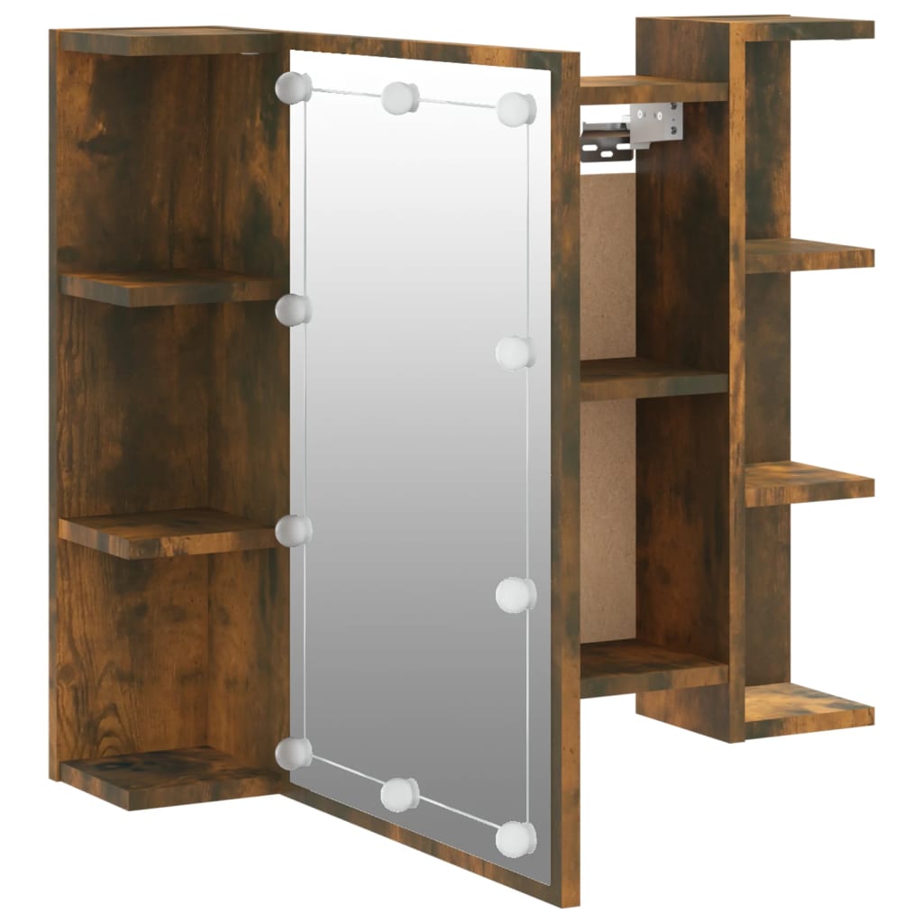 LED mirror cabinet, smoky oak, 70x16.5x60cm