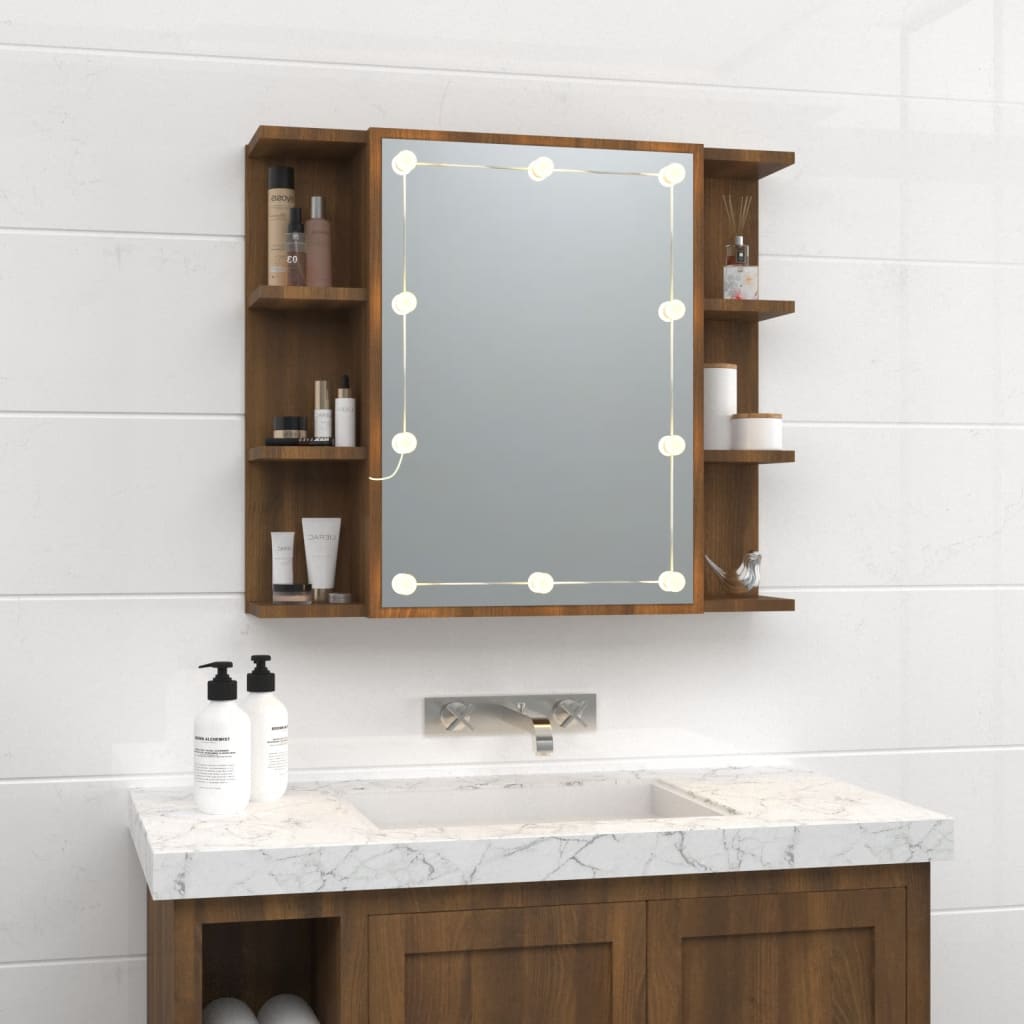 Mirror cabinet with LED, brown oak, 70x16.5x60cm