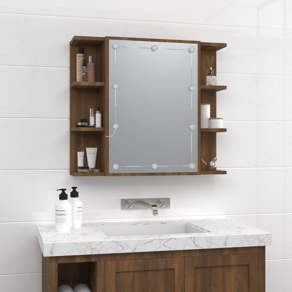 Mirror cabinet with LED, brown oak, 70x16.5x60cm