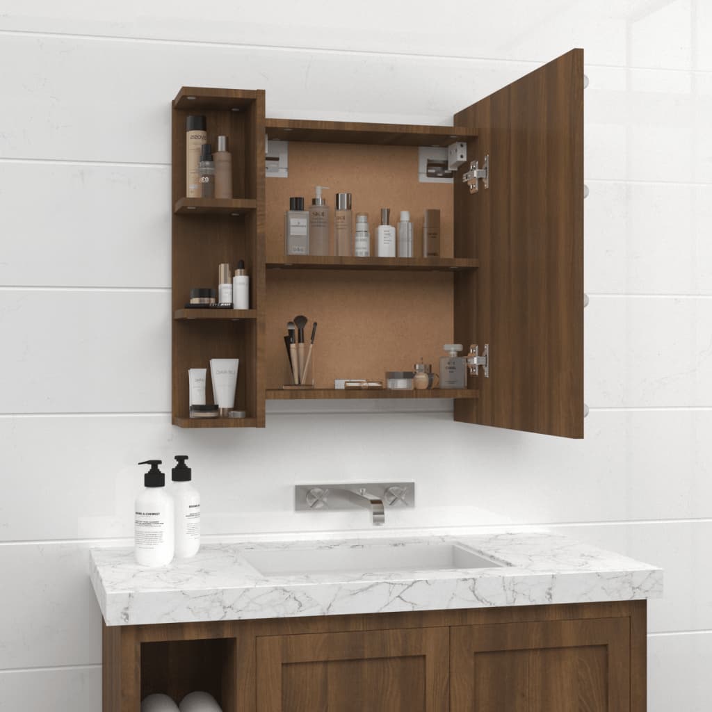 Mirror cabinet with LED, brown oak, 70x16.5x60cm