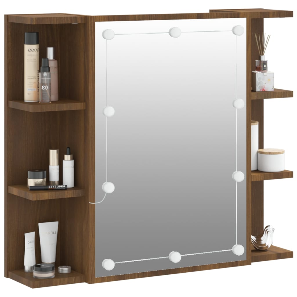 Mirror cabinet with LED, brown oak, 70x16.5x60cm