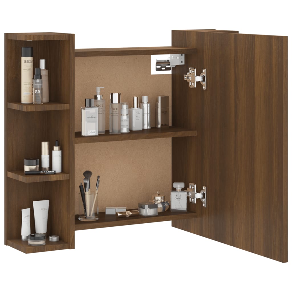 Mirror cabinet with LED, brown oak, 70x16.5x60cm