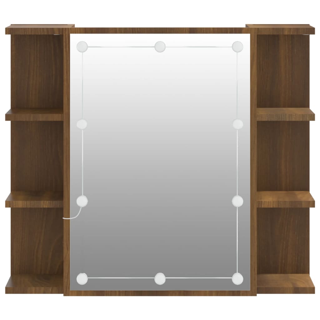 Mirror cabinet with LED, brown oak, 70x16.5x60cm