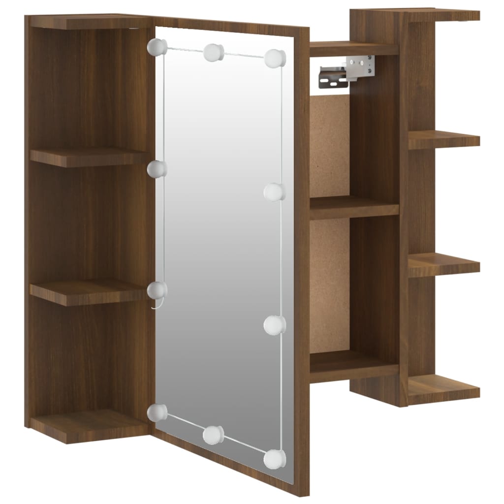 Mirror cabinet with LED, brown oak, 70x16.5x60cm