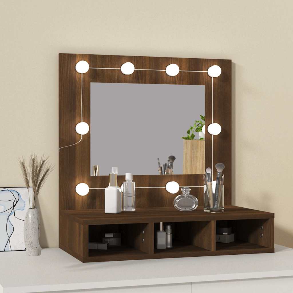 Spoguļskapītis ar LED, brūns ozols, 60x31,5x62cm