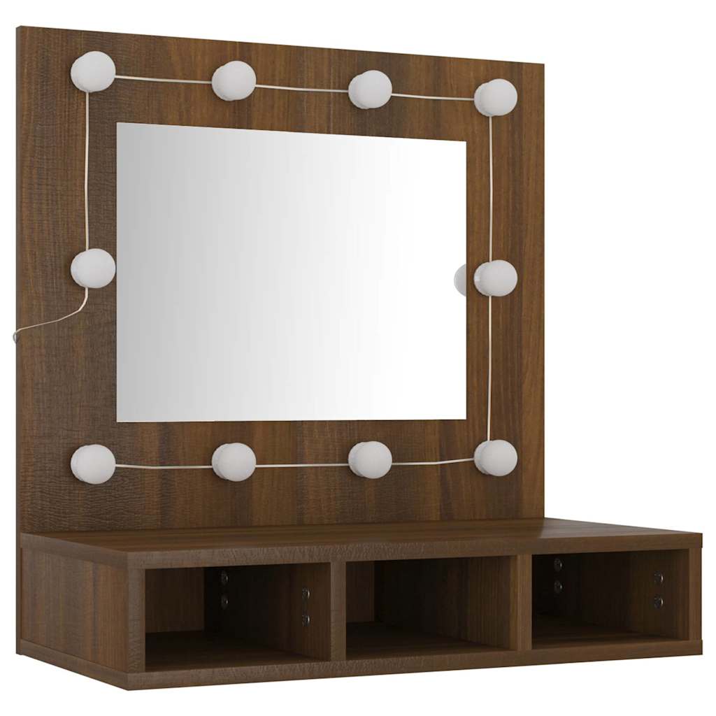 Spoguļskapītis ar LED, brūns ozols, 60x31,5x62cm