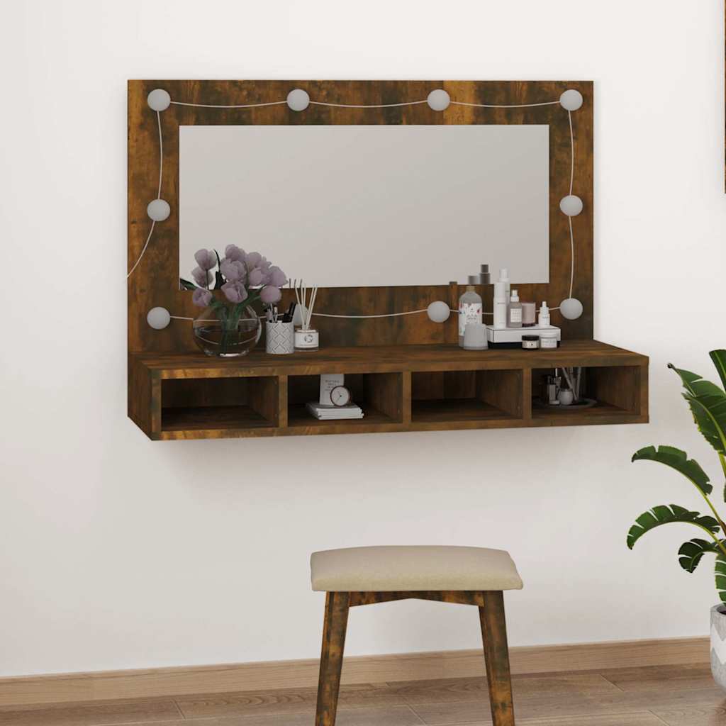 Veidrodinė spintelė su LED, dūminio ąžuolo, 90x31,5x62cm
