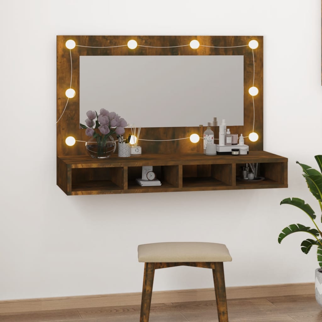 Spoguļskapītis ar LED, dūmu ozols, 90x31,5x62cm