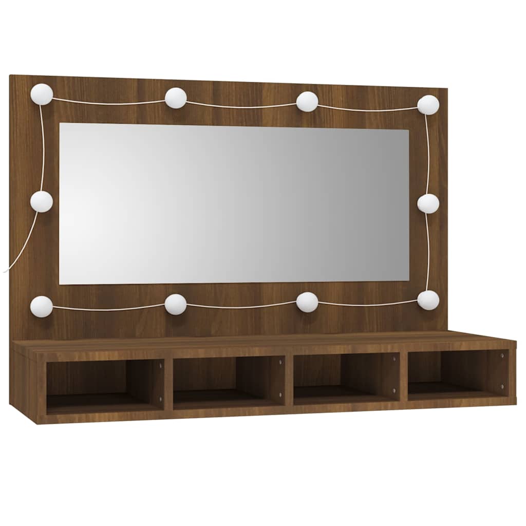 Mirror cabinet with LED, brown oak, 90x31.5x62 cm