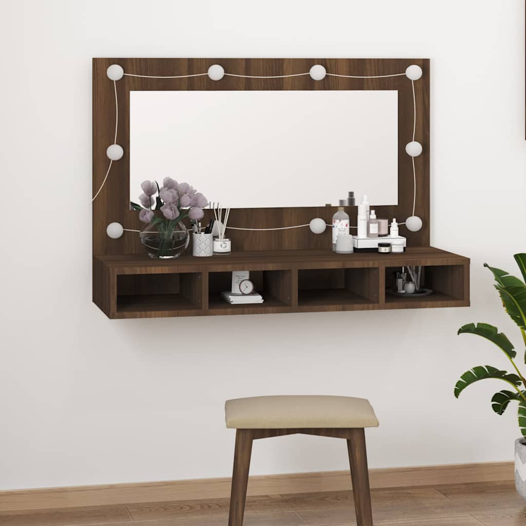 Mirror cabinet with LED, brown oak, 90x31.5x62 cm