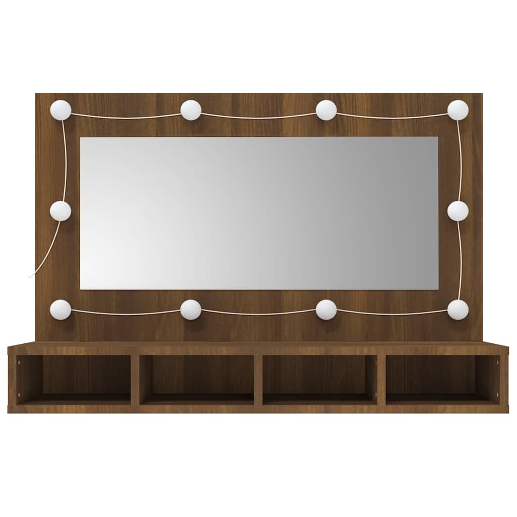 Mirror cabinet with LED, brown oak, 90x31.5x62 cm