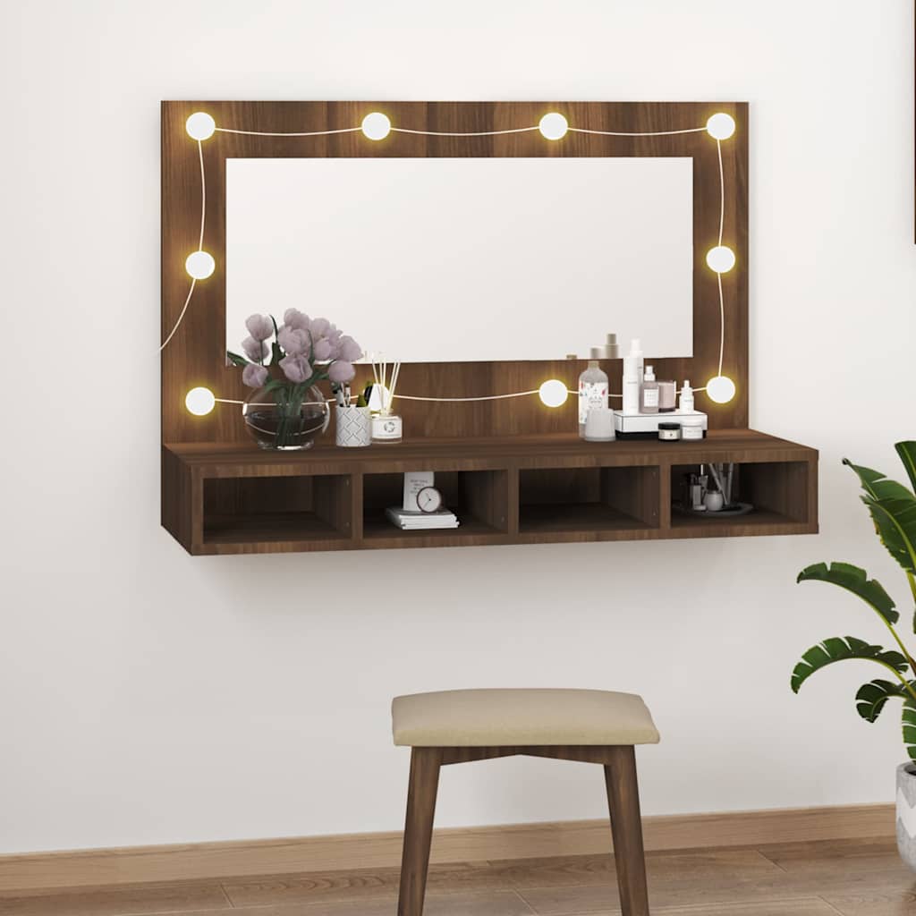 Mirror cabinet with LED, brown oak, 90x31.5x62 cm