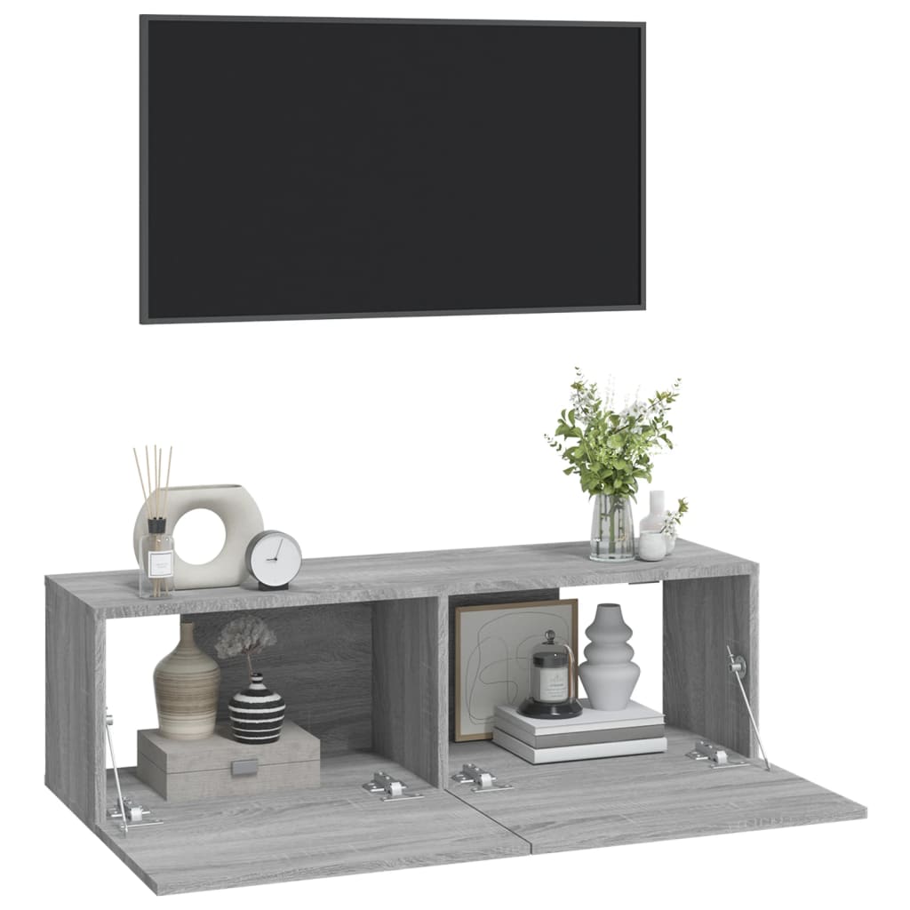 TV cabinets, 2 pcs., grey, 100x30x30cm, wood