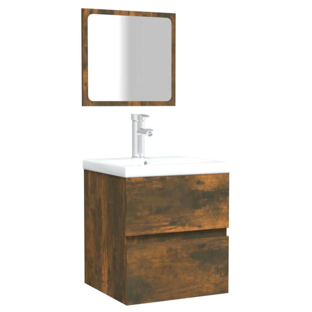 Vonios kambario spintelė su veidrodžiu, dūminio ąžuolo, mediena