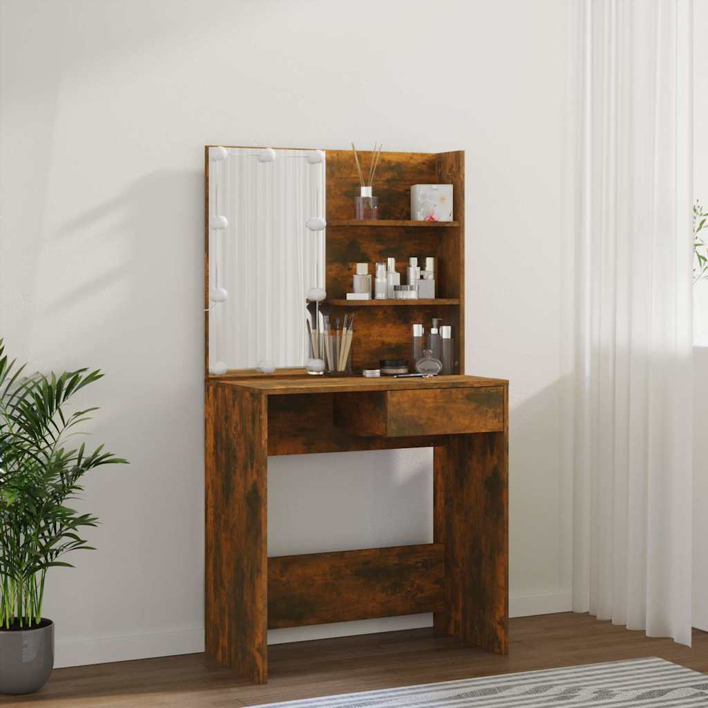 Dressing Table with LED, Smoked Oak, 74.5x40x141cm