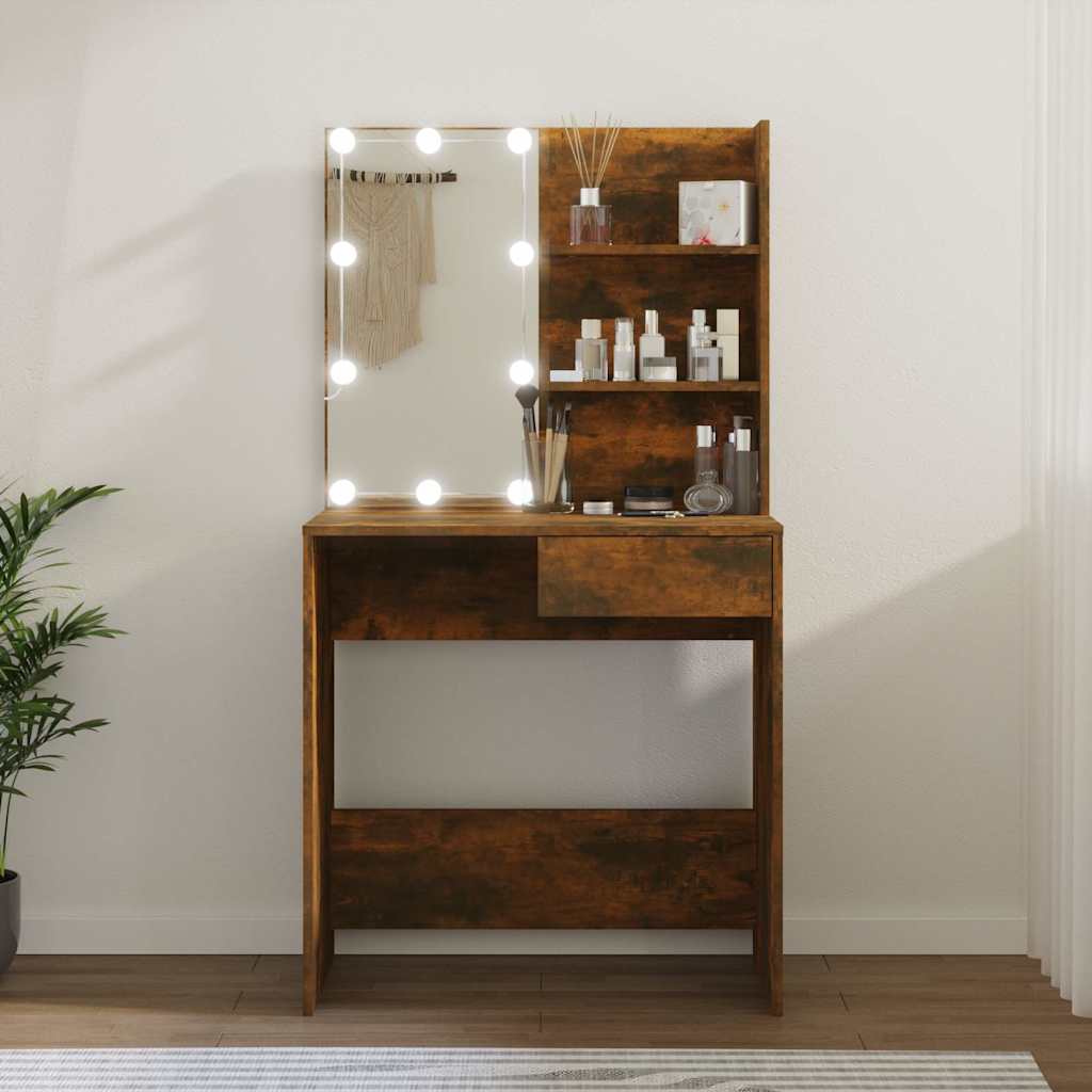 Dressing Table with LED, Smoked Oak, 74.5x40x141cm