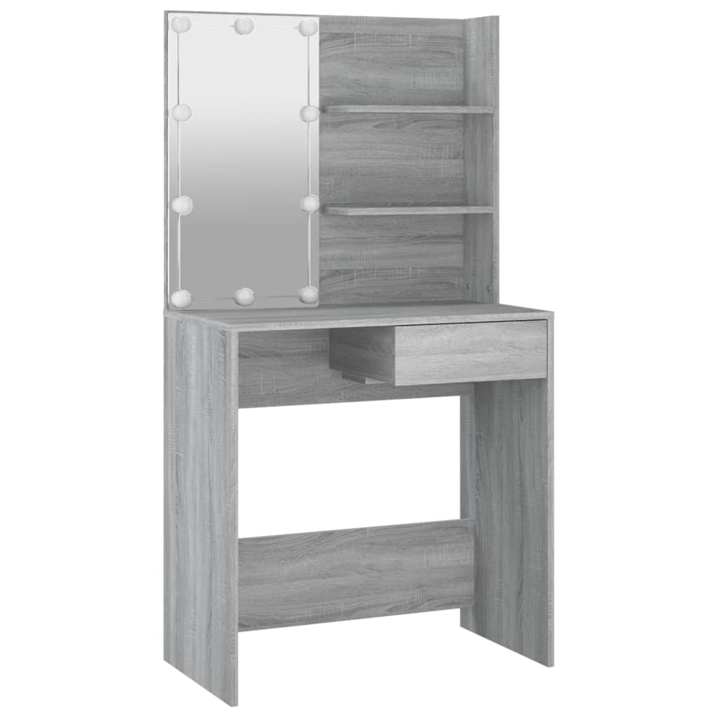 Cosmetic Table with LED, Grey Oak, 74.5x40x141cm