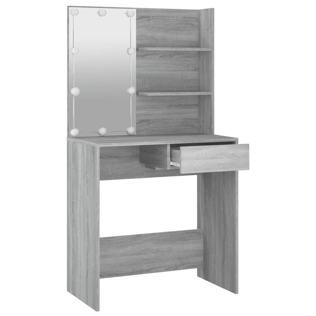 Cosmetic Table with LED, Grey Oak, 74.5x40x141cm