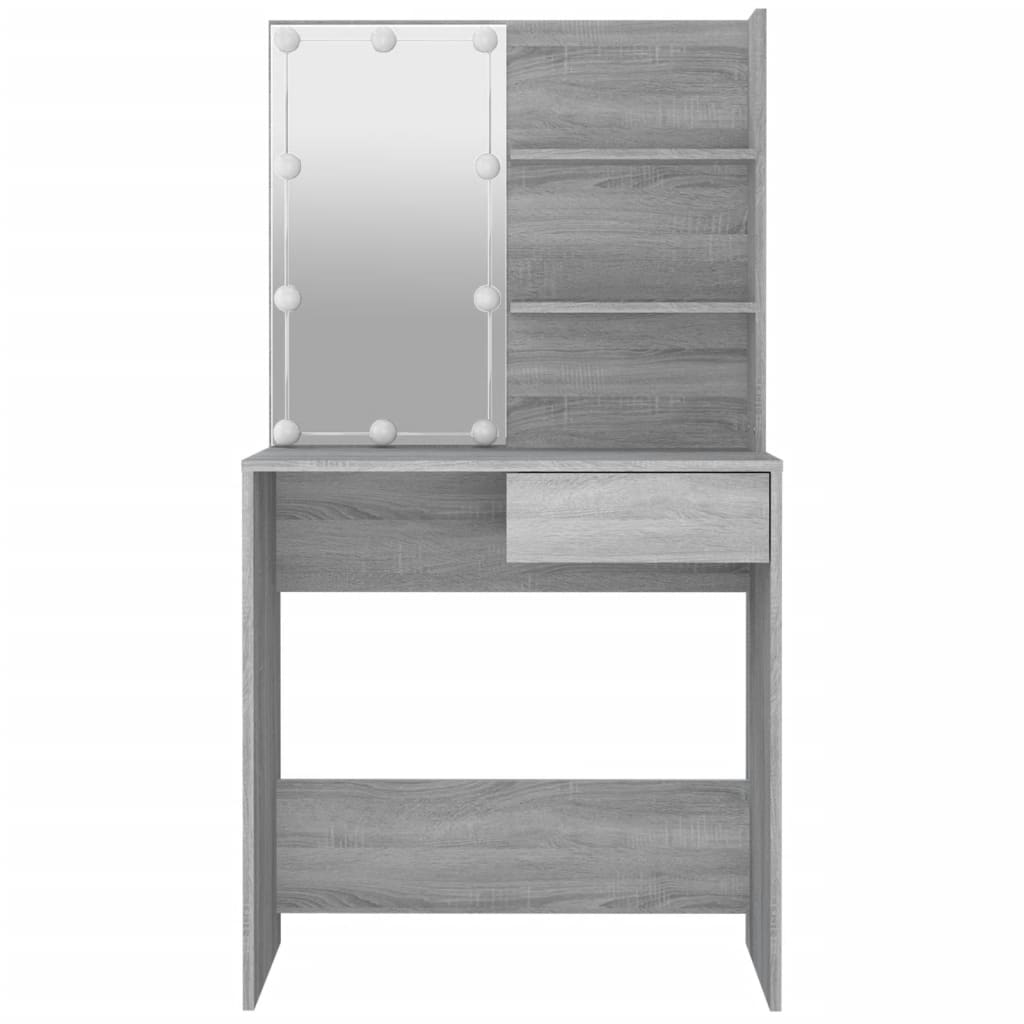 Cosmetic Table with LED, Grey Oak, 74.5x40x141cm