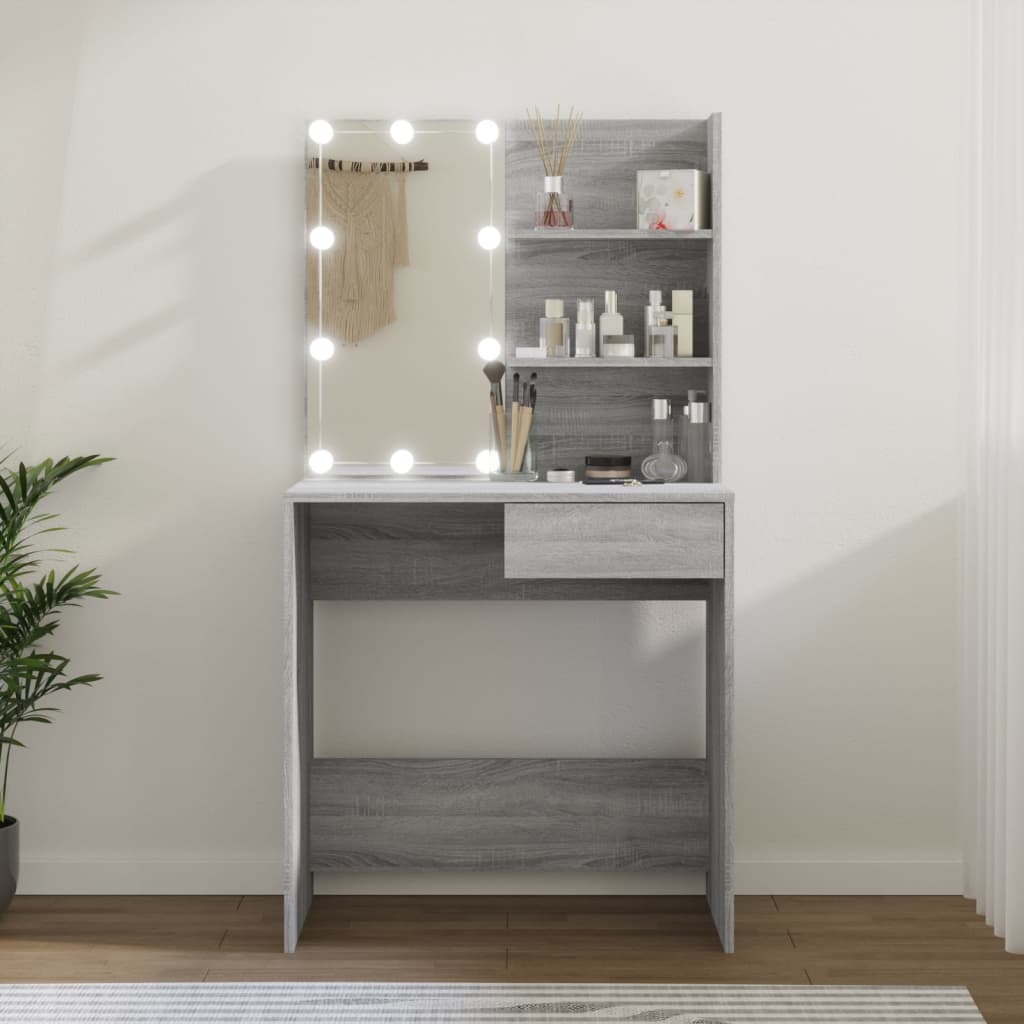 Cosmetic Table with LED, Grey Oak, 74.5x40x141cm