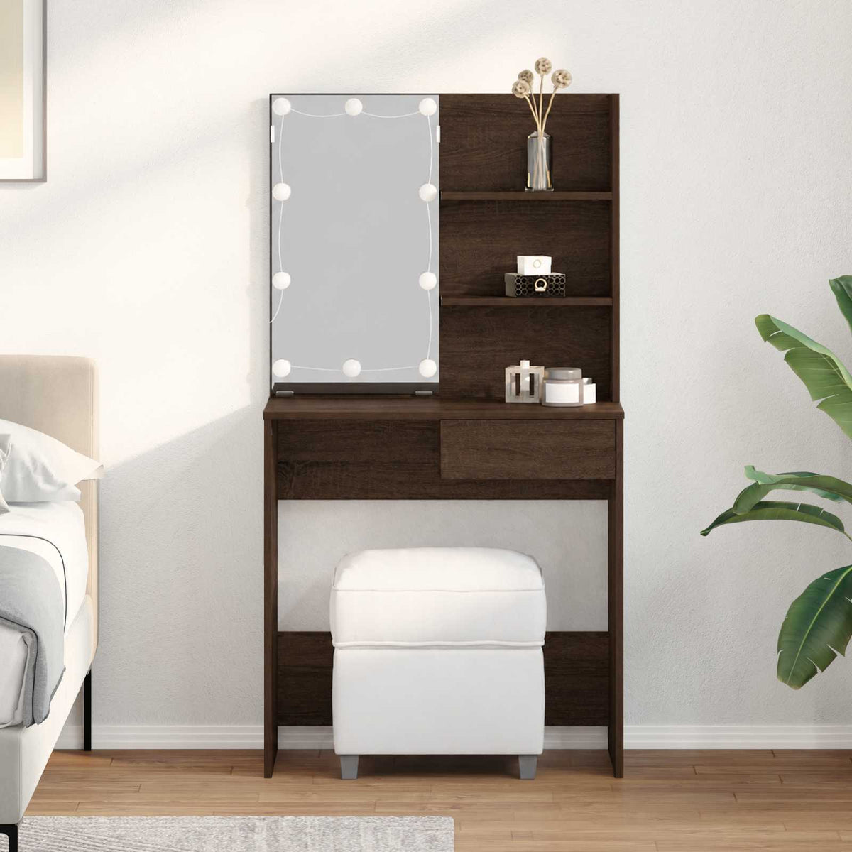 Cosmetic table with LED, brown oak, 74.5x40x141cm