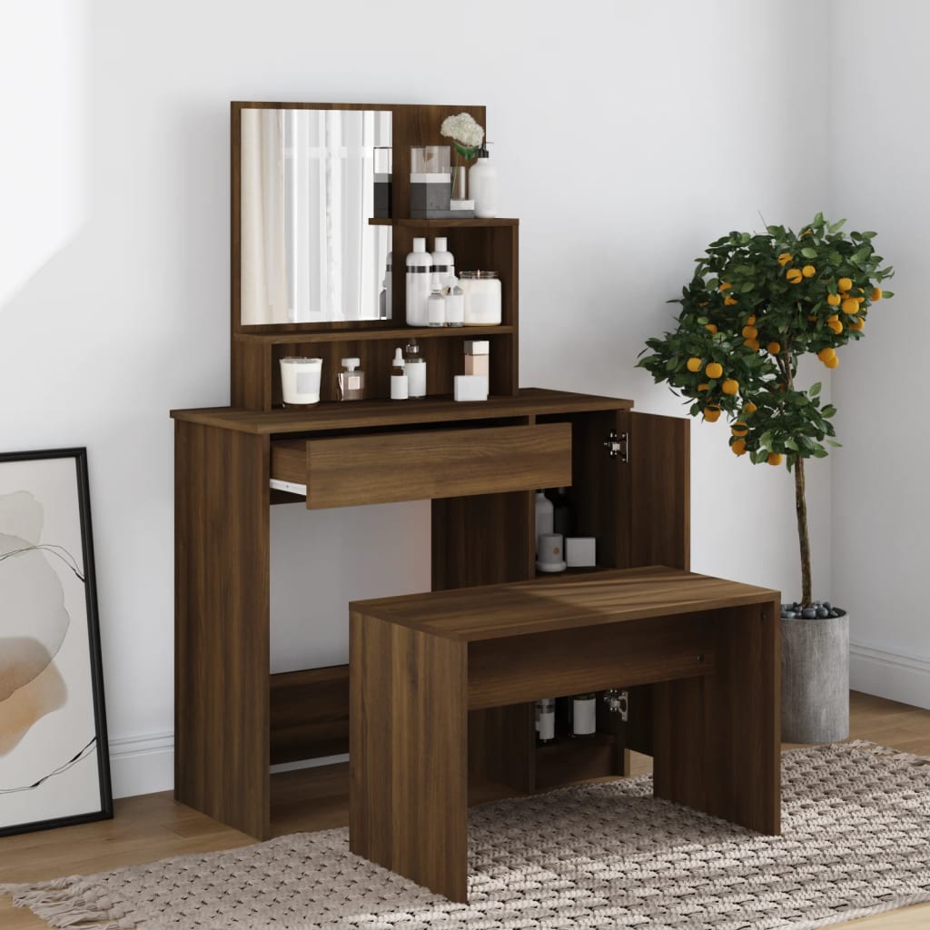 Dressing table with mirror, brown, 86.5x35x136cm