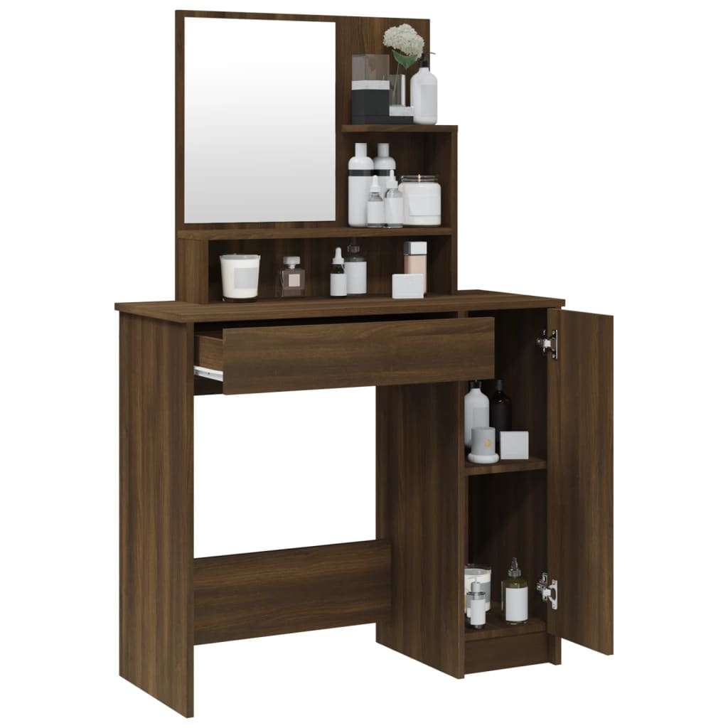 Dressing table with mirror, brown, 86.5x35x136cm