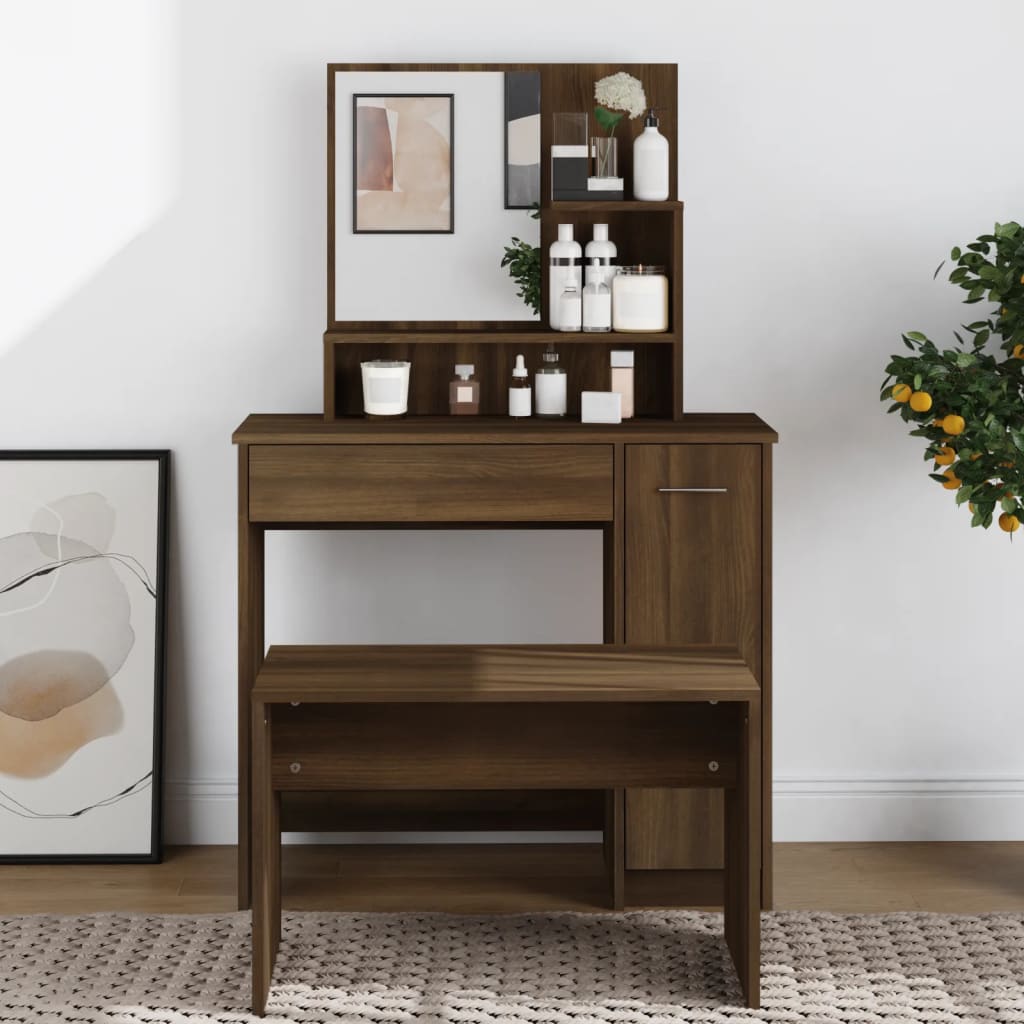 Dressing table with mirror, brown, 86.5x35x136cm