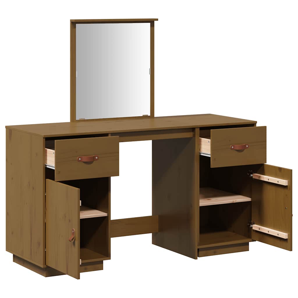 Kosmētikas galdiņš ar spoguli, komplekts, brūns, priede