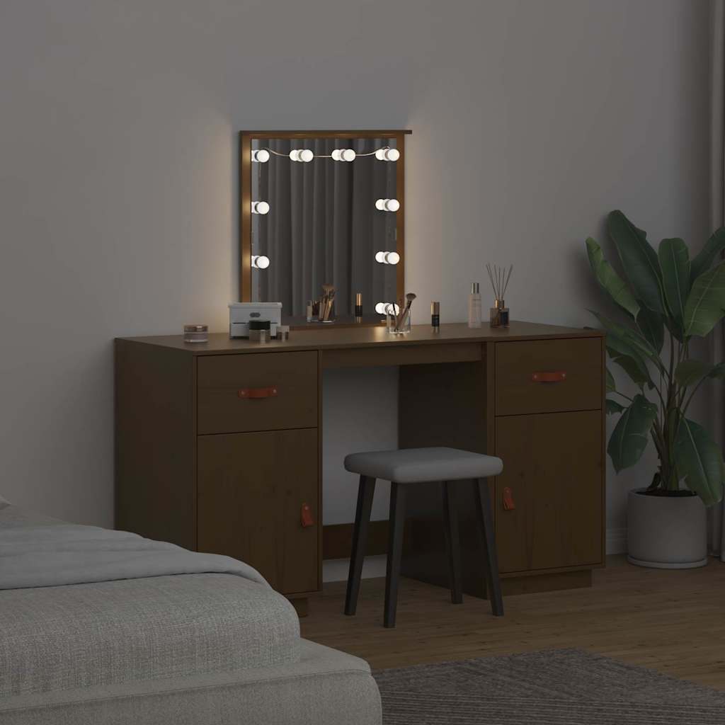 Kosmetinio staliuko su LED komplektas, medaus rudas, pušis
