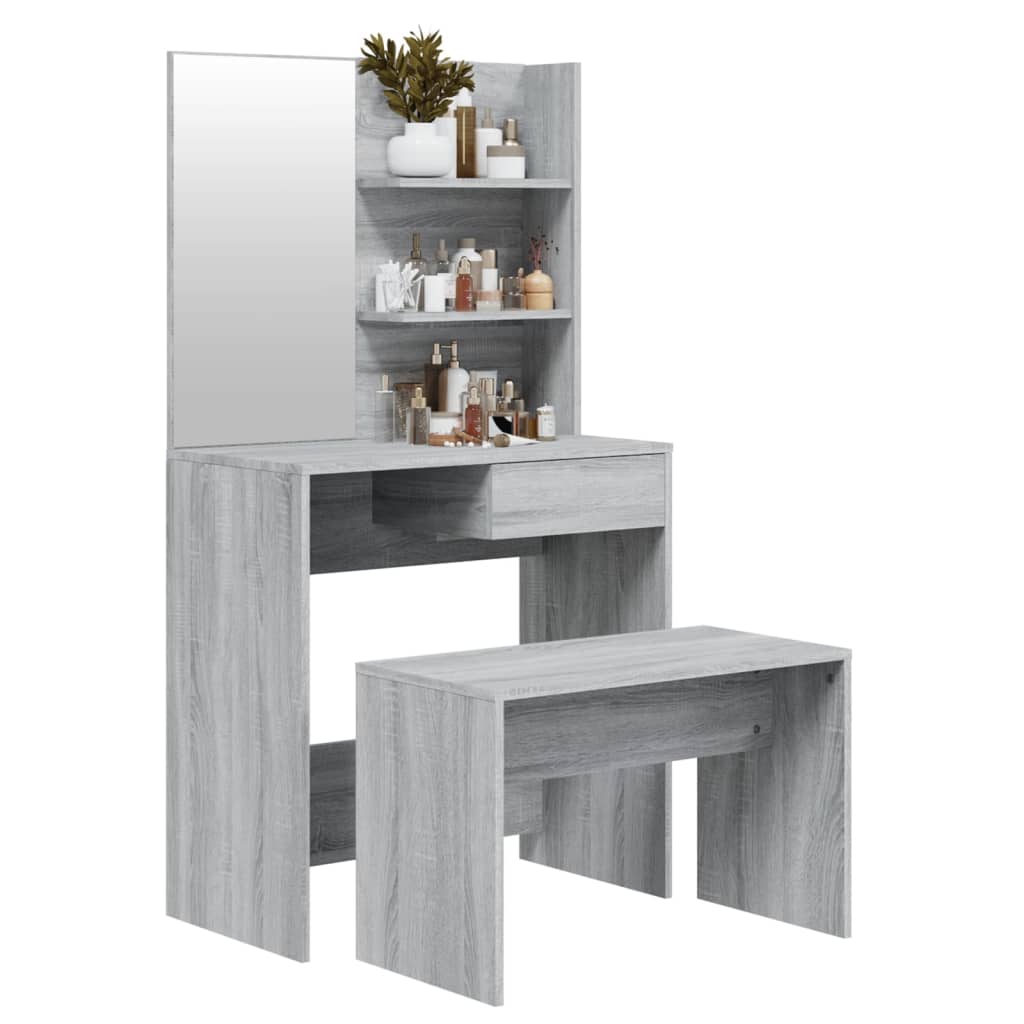 Dressing table set, grey oak, 74.5x40x141cm